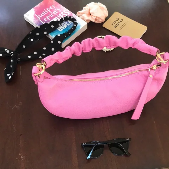 Ultra Pink Italian Leather Crescent / Sling Shoulder Bag - Picture 3 of 12